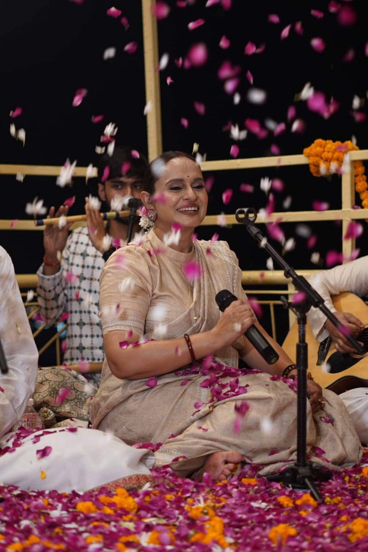A past Bhajan Jamming evening — musicians, audience and lamplight